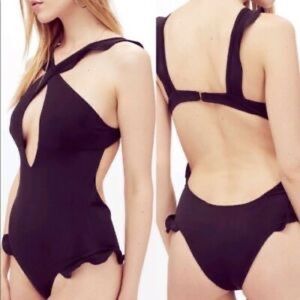 For Love and Lemon Ruffle One Piece Black XS